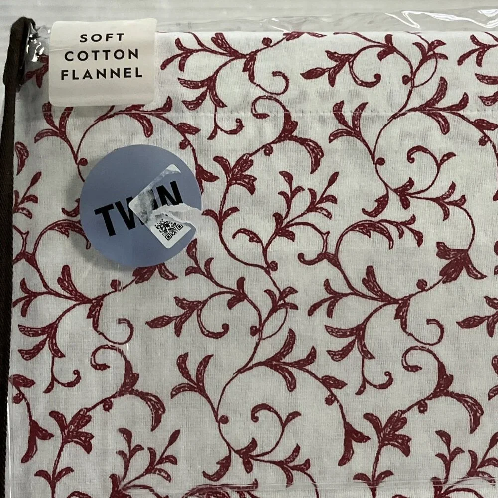 Laura‎ Ashley Flannel Sheet Set Twin Cotton Anna Scroll White Red All Over Print